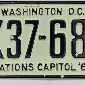 Vintage 1968 Washington DC Metal Bicycle License Plate From Post Cereal, 2"x4